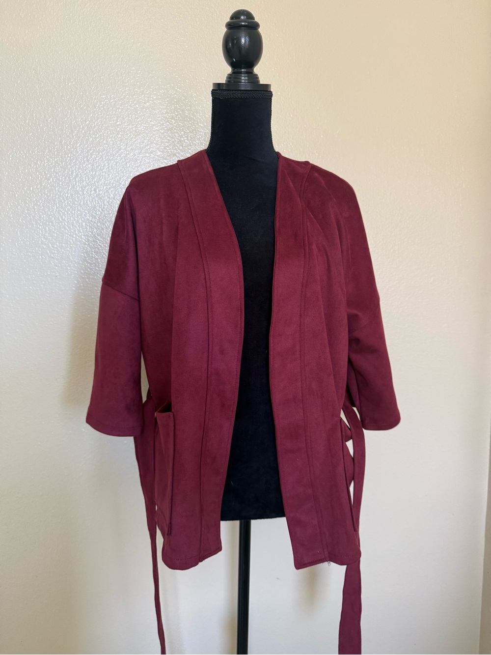 Classic Concepts Burgundy Faux Suede Belted Jacket Cardigan Medium - Picture 5 of 11